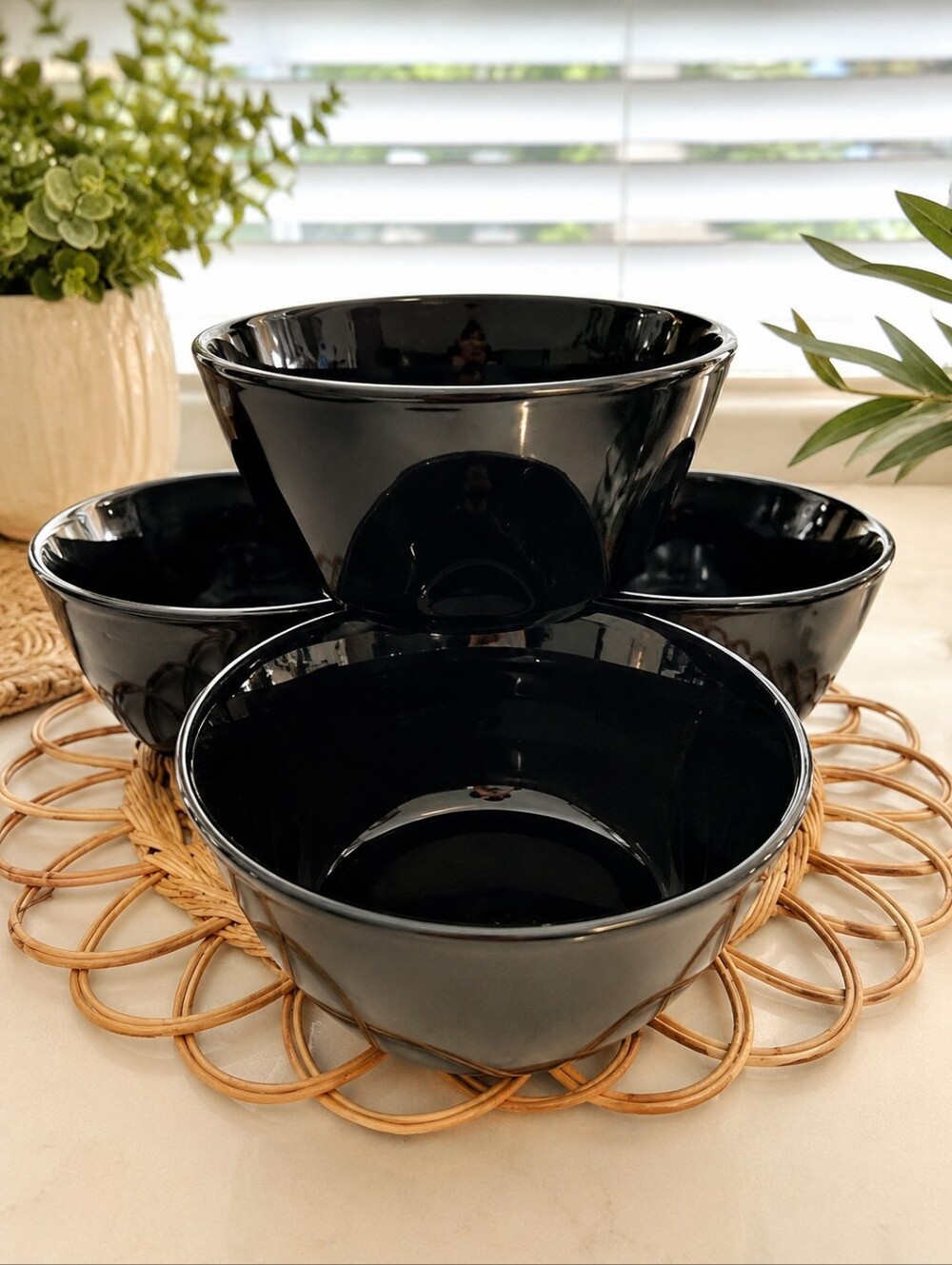 Threshold Set of 4 Avesta Black Stoneware Bowls